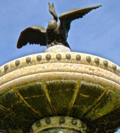 Detalle del cisne del tope de la Fuente de la Cordialidad