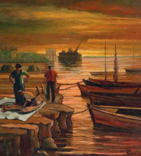 Sin título, pescadores al atardecer