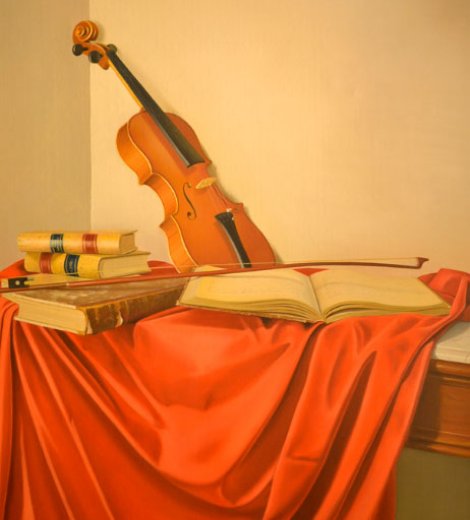 Violín con género rojo