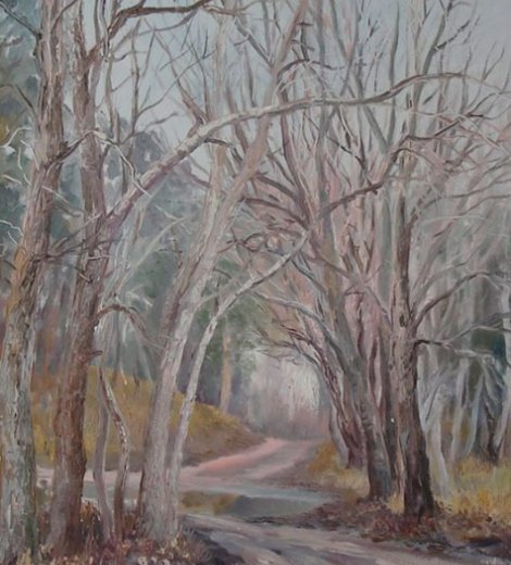 Camino en el bosque, invierno, Villa Gesell – Óleo sobre tela – 1976